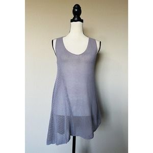 InCashmere Sz L Asymmetric Open Knit V-Neck Sleeveless Tunic Top Amethyst NWT